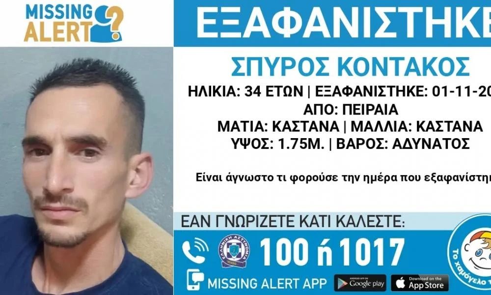 Συναγερμός στον Πειραιά: Εξαφανίστηκε ο 34χρονος Σπύρος Κοντάκος